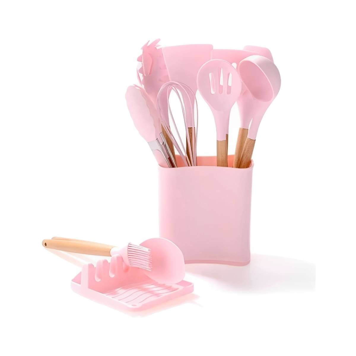 PACK2 CUCHARONES RESISTENTES DE COLOR ROSADO DE SILICONA SET DE 11 CON BASE Y+REGALO STICKER - 2