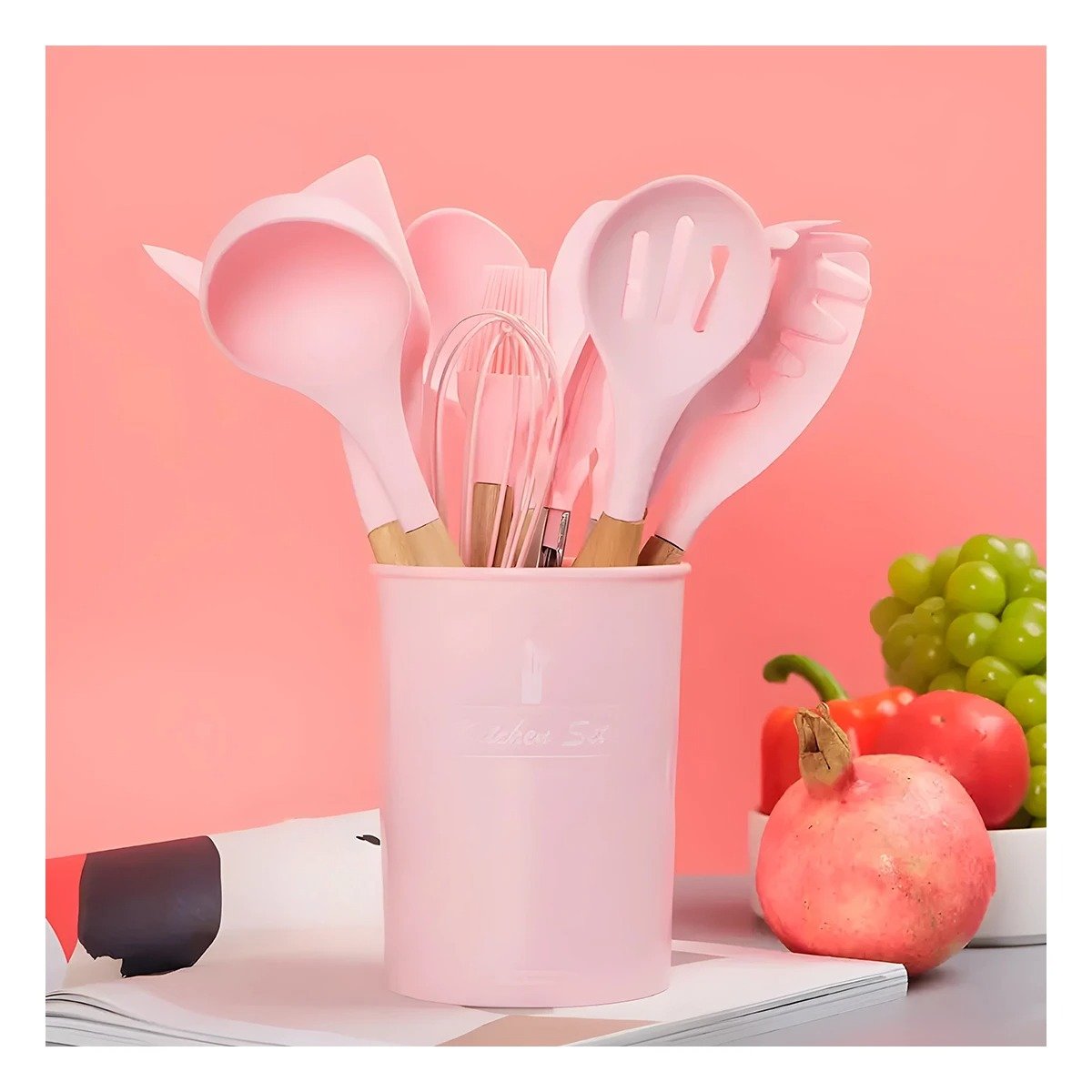 PACK2 CUCHARONES RESISTENTES DE COLOR ROSADO DE SILICONA SET DE 11 CON BASE Y+REGALO STICKER - 5