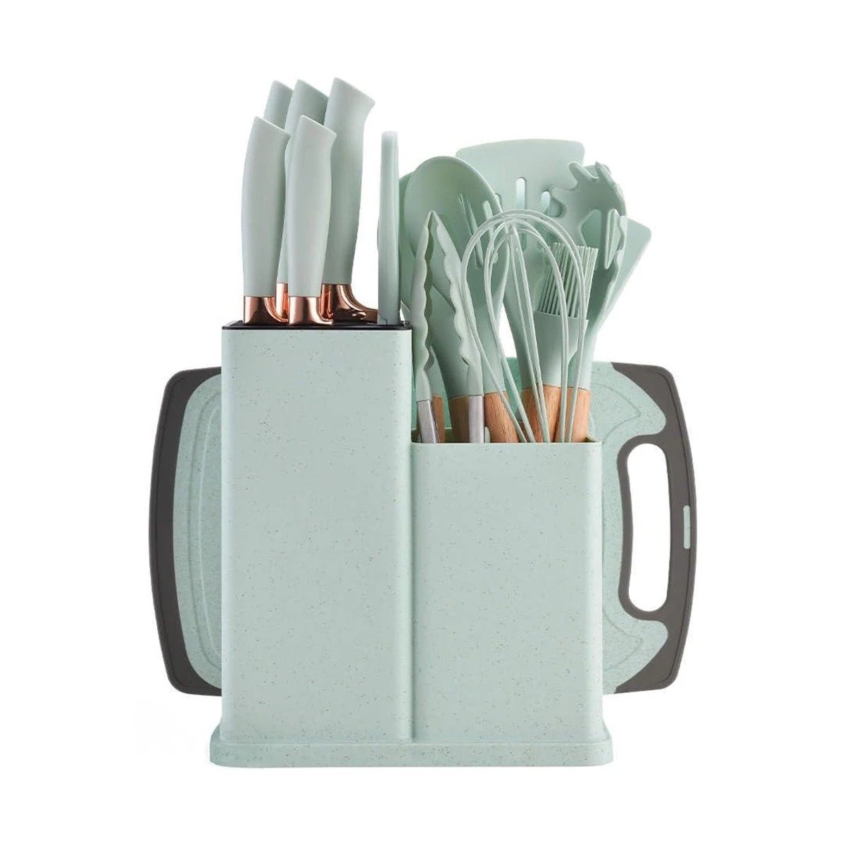PACK2 SET ENFOQUE COCINA PROFESIONAL 18 PZ ACERO INOXIDABLE CON TABLA VERDE Y+REGALO STICKER - 2