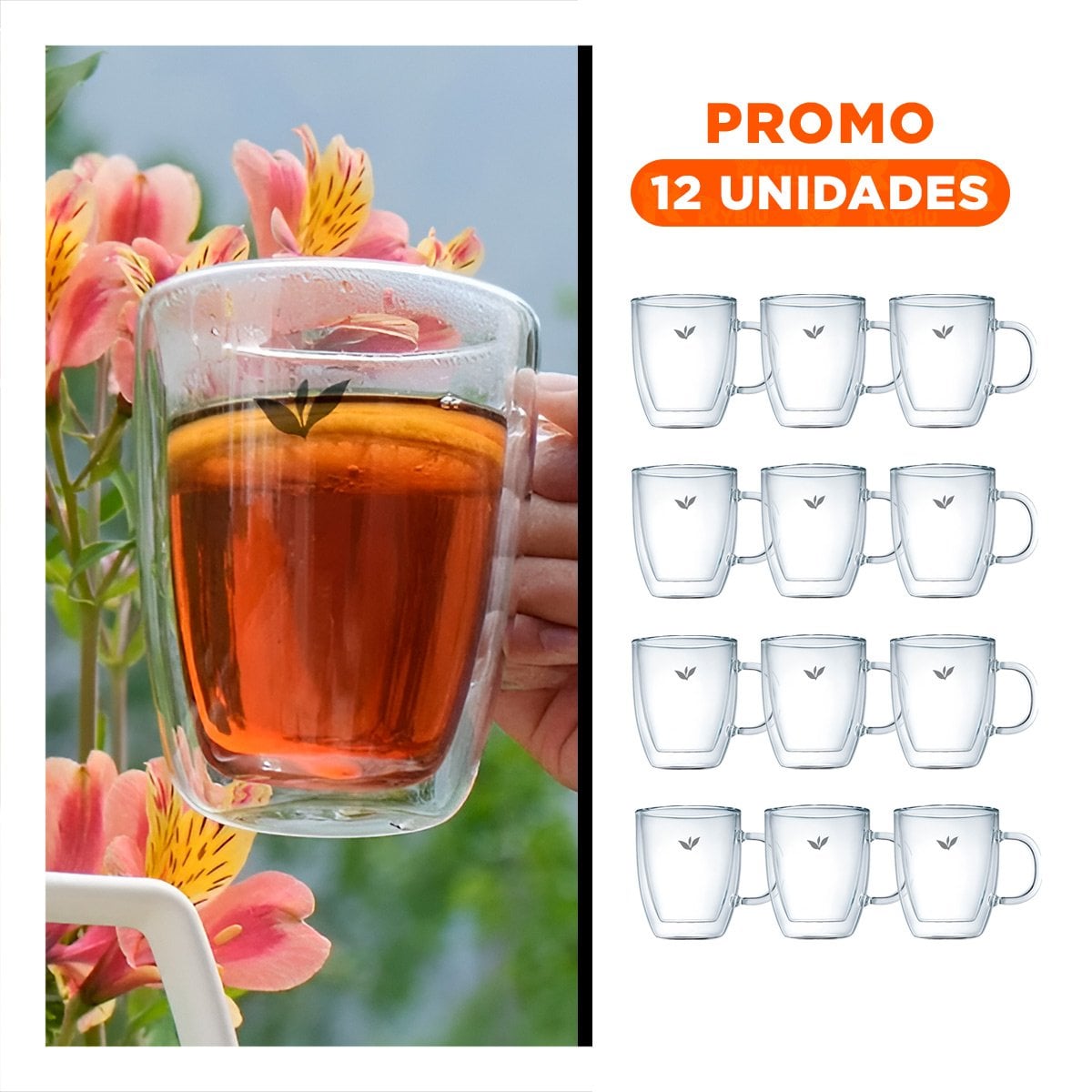 PACK12 RECIPIENTE CON CUERPO DE 8X5,6X11CM VIDRIO TRANSPARENTE CON HOJITAS Y+REGALO STICKER - 1