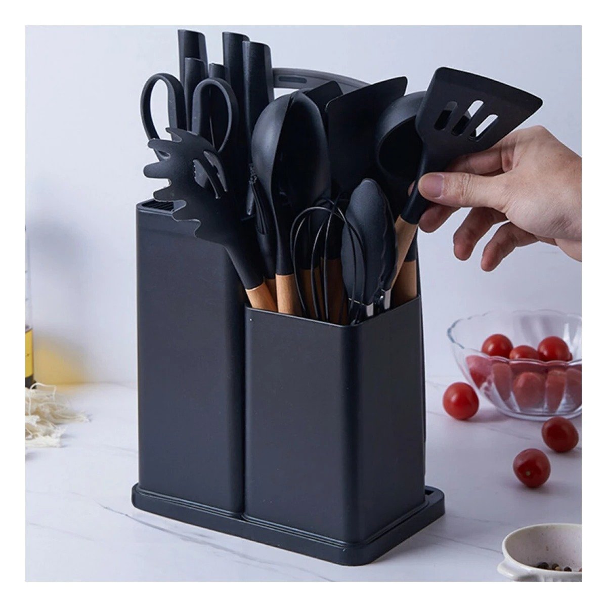 PACK4 SET COCINA MODERNA CON 18 PIEZAS EN NEGRO Y ESTRUCTURA INOXIDABLE - 3