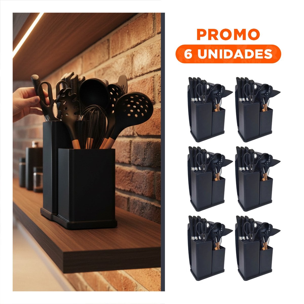 PACK6 EQUIPO COCINA PROFESIONAL EN NEGRO CON CUERPO ACERO INOXIDABLE Y+PAPEL REGALO - 1