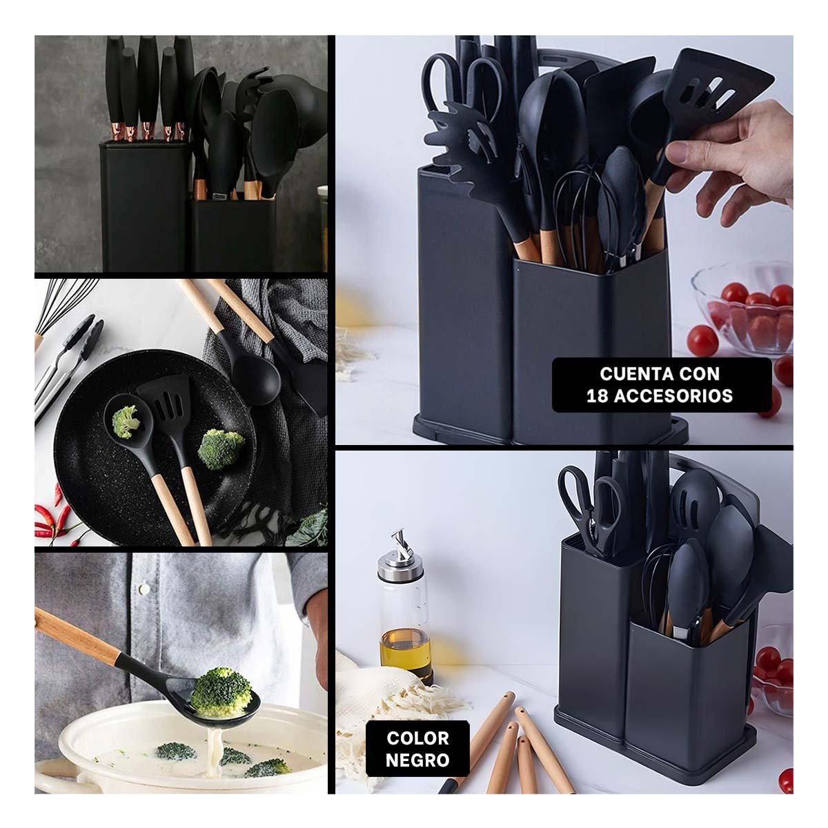PACK6 EQUIPO COCINA PROFESIONAL EN NEGRO CON CUERPO ACERO INOXIDABLE Y+PAPEL REGALO - 3