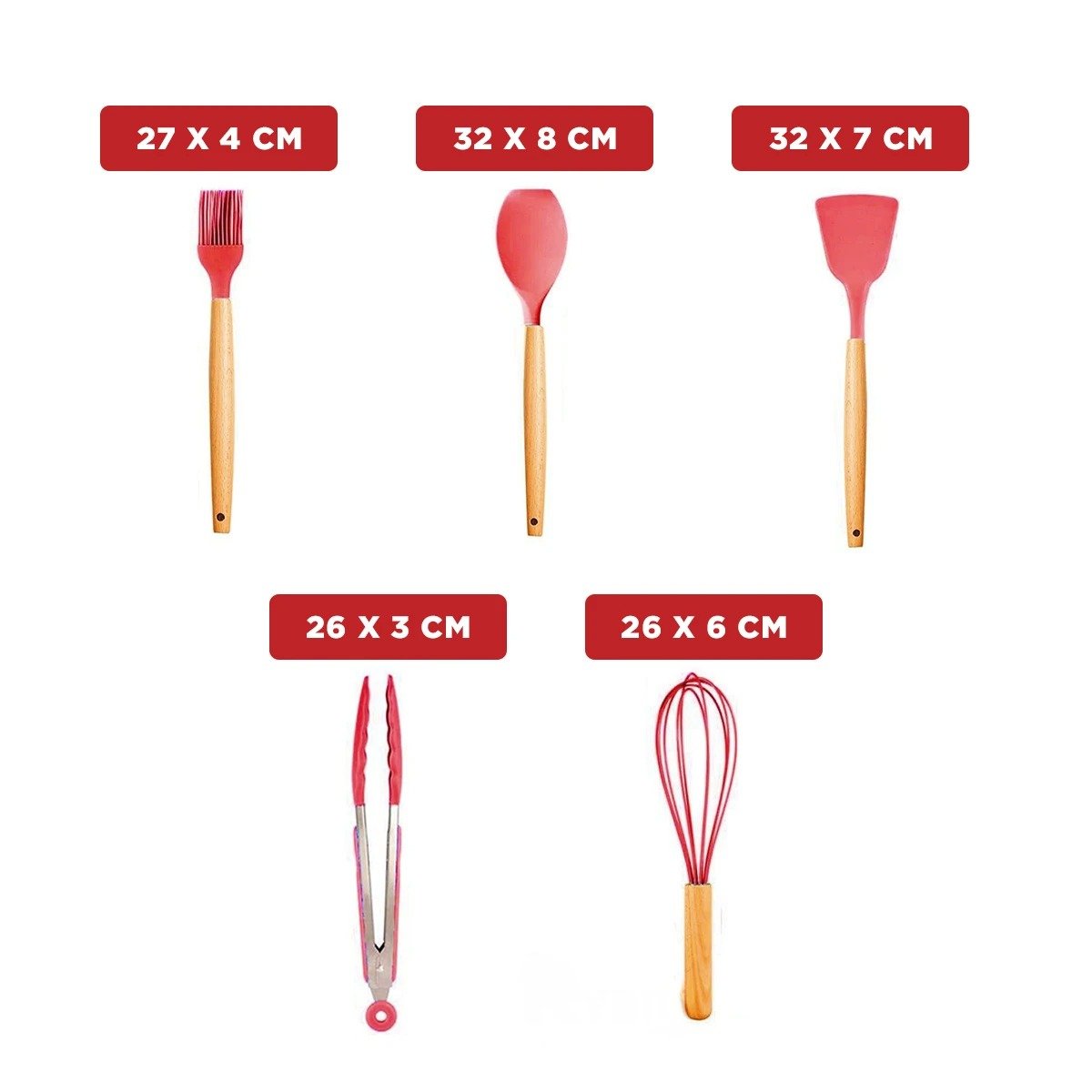 PACK4 CONJUNTO 12 PIEZAS DE UTENSILIOS EN SILICONA COLOR ROJO PARA COCINA Y+REGALO STICKER - 4
