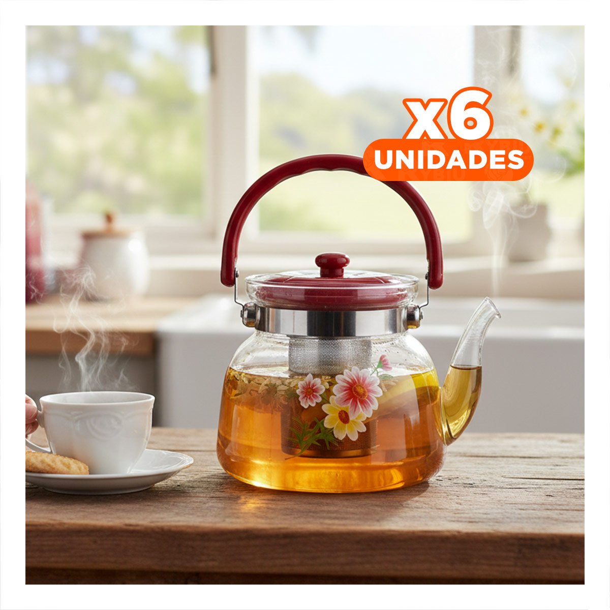 PACK6 ENVASE ELEGANTE CON TAPA 1400ML GUINDA Y+REGALO STICKER - 1