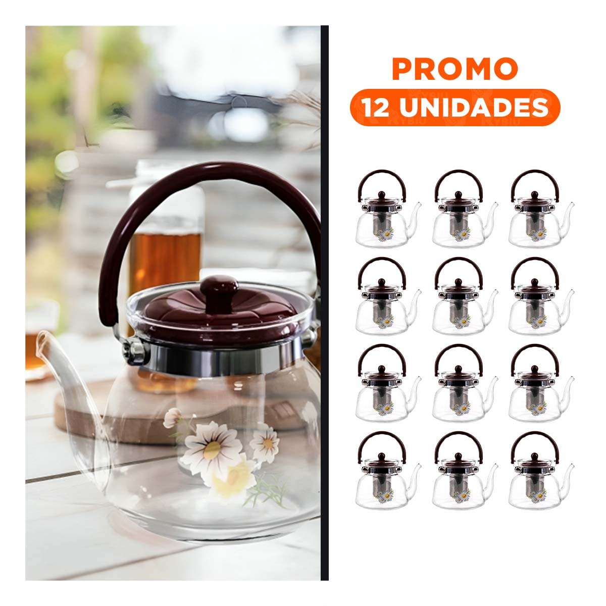 PACK12 CALDERA CON TAPA GUINDA 1100ML EN CUERPO TRANSPARENTE PARA COCINA Y+REGALO STICKER - 1
