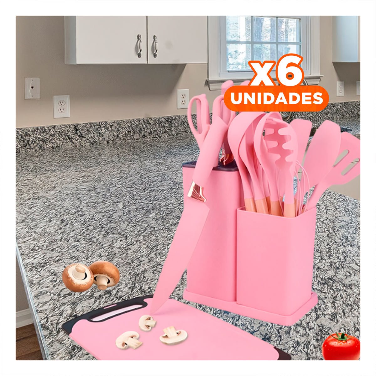 PACK6 EQUIPO 18 PIEZAS ACERO INOXIDABLE TONO ROSADO ADAPTADO A COCINA Y+REGALO STICKER - 1