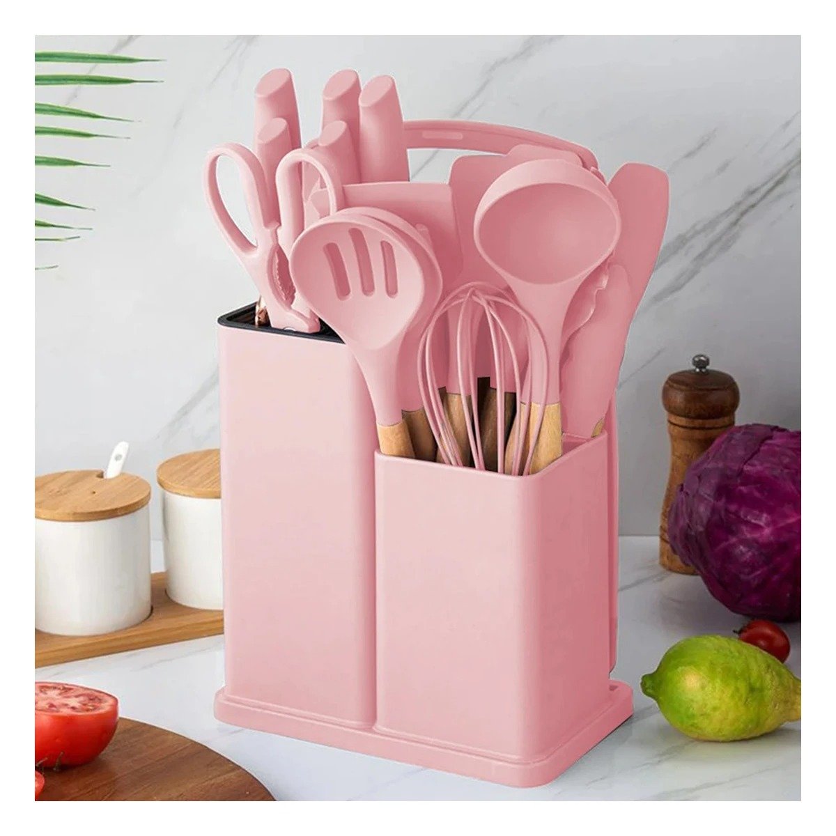 PACK6 EQUIPO 18 PIEZAS ACERO INOXIDABLE TONO ROSADO ADAPTADO A COCINA Y+REGALO STICKER - 3
