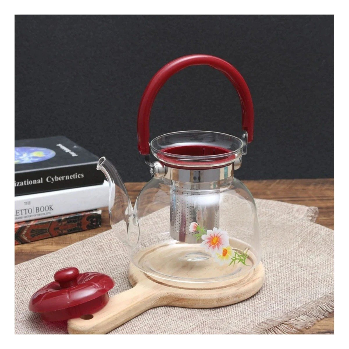 RECIPIENTE DE VIDRIO PARA TE Y CAFE 1400ML TRANSPARENTE GUINDA - 2