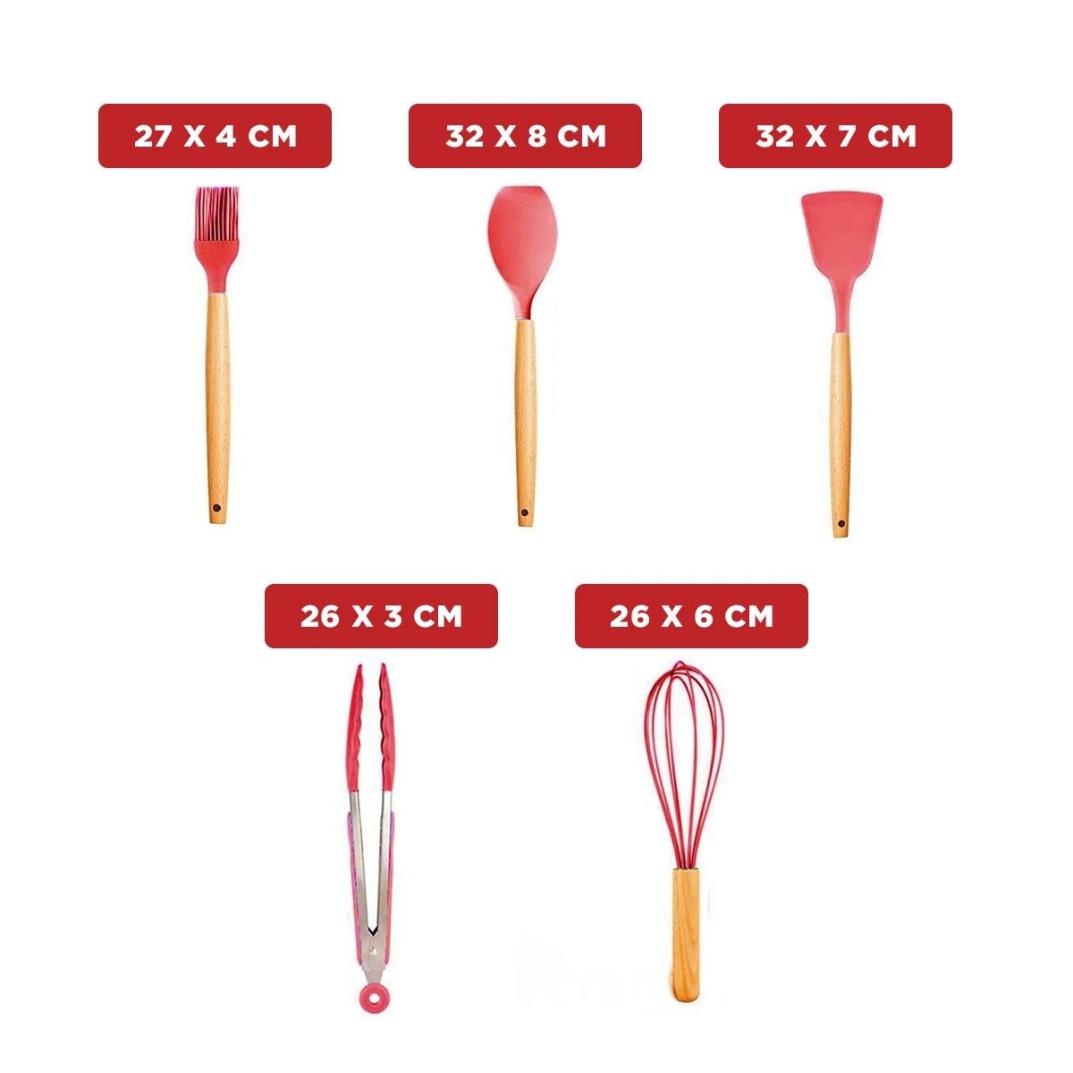 PACK6 CONJUNTO DE COCINA EN SILICONA COLOR ROJO CON 12 PIEZAS PARA USO DIARIO Y+PAPEL REGALO - 4