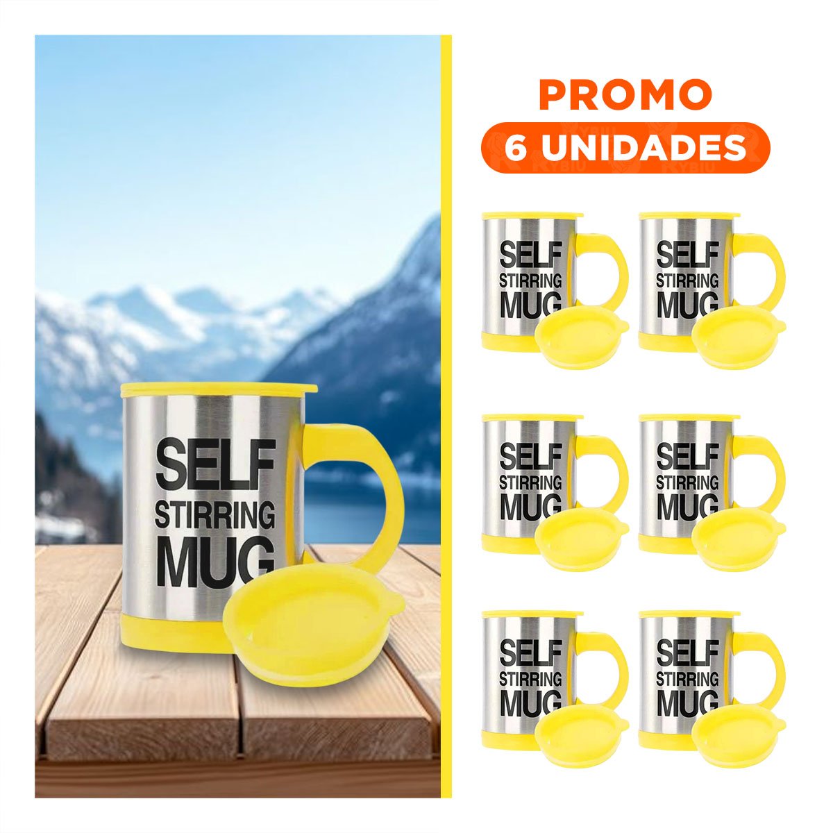 PACK6 AGITADOR PORTATIL ELECTRICO 400 ML CON 2 PILAS AAA AMARILLO - 1