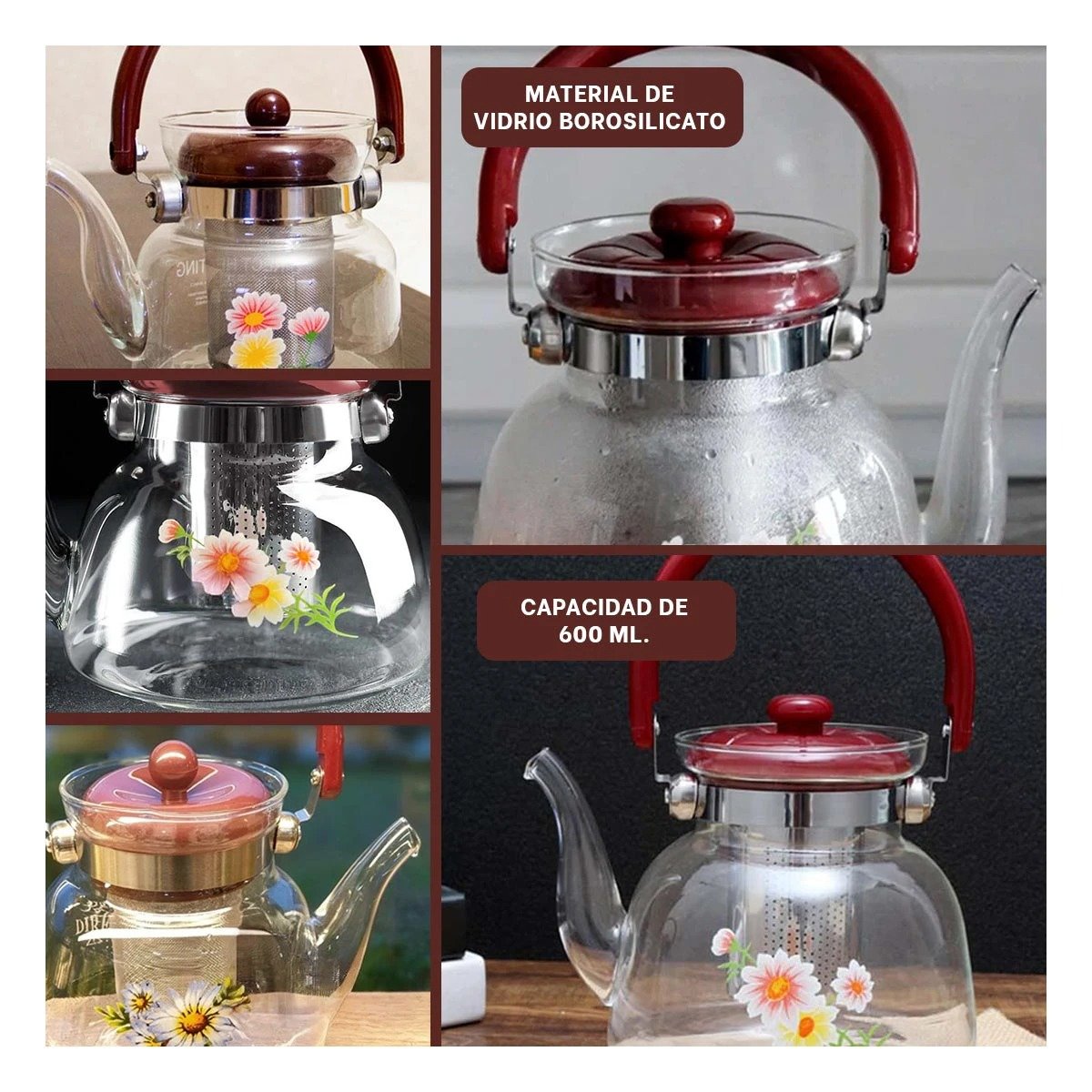 PACK12 CALDERA 600ML TRANSPARENTE CON TAPA GUINDA PARA ESPACIO CONTEMPORANEO Y+PAPEL REGALO - 2