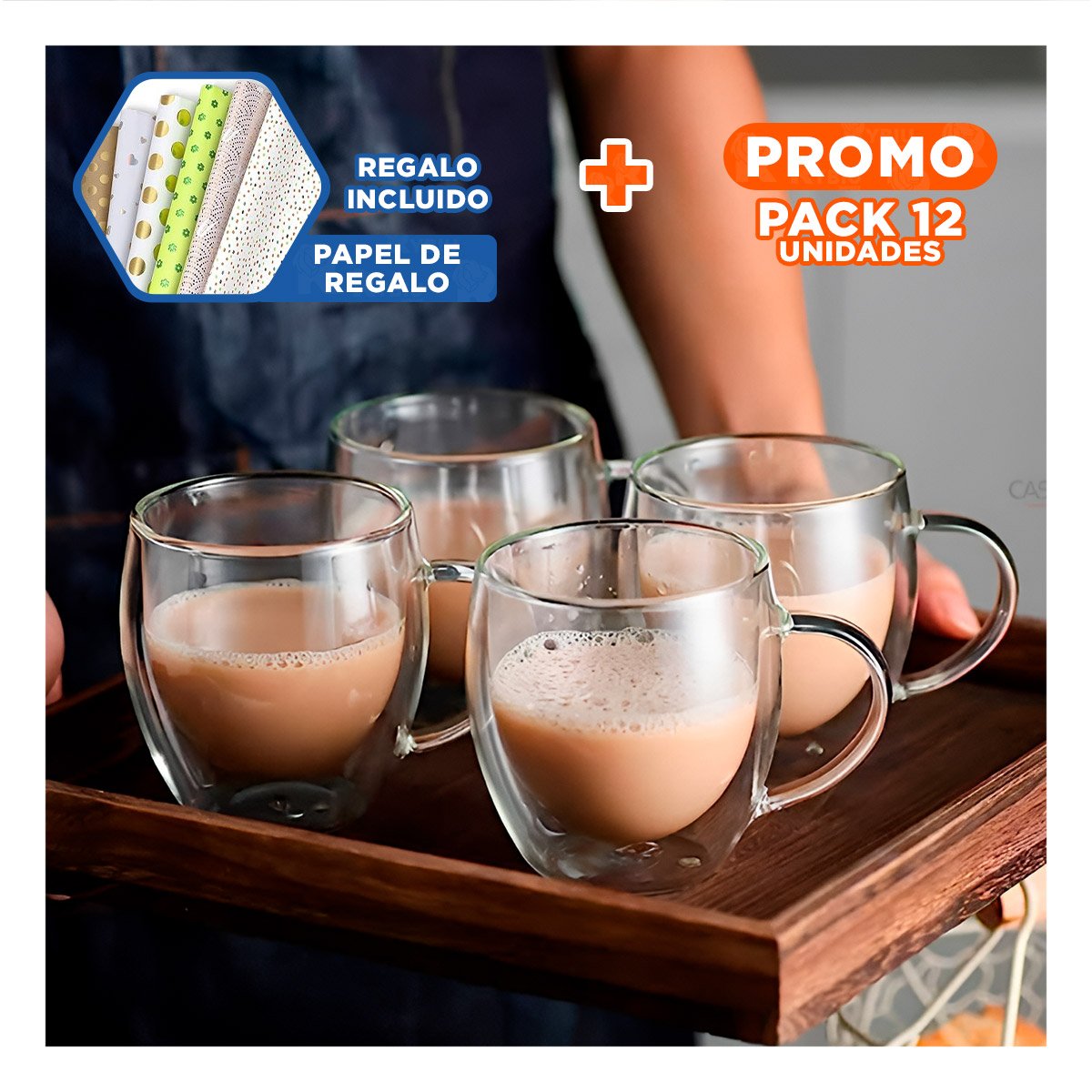 PACK12 RECIPIENTE VIDRIO DE 250ML PERFIL DE DIMENSIONES 9X5X5CMTRANSPARENTE Y+PAPEL REGALO - 1