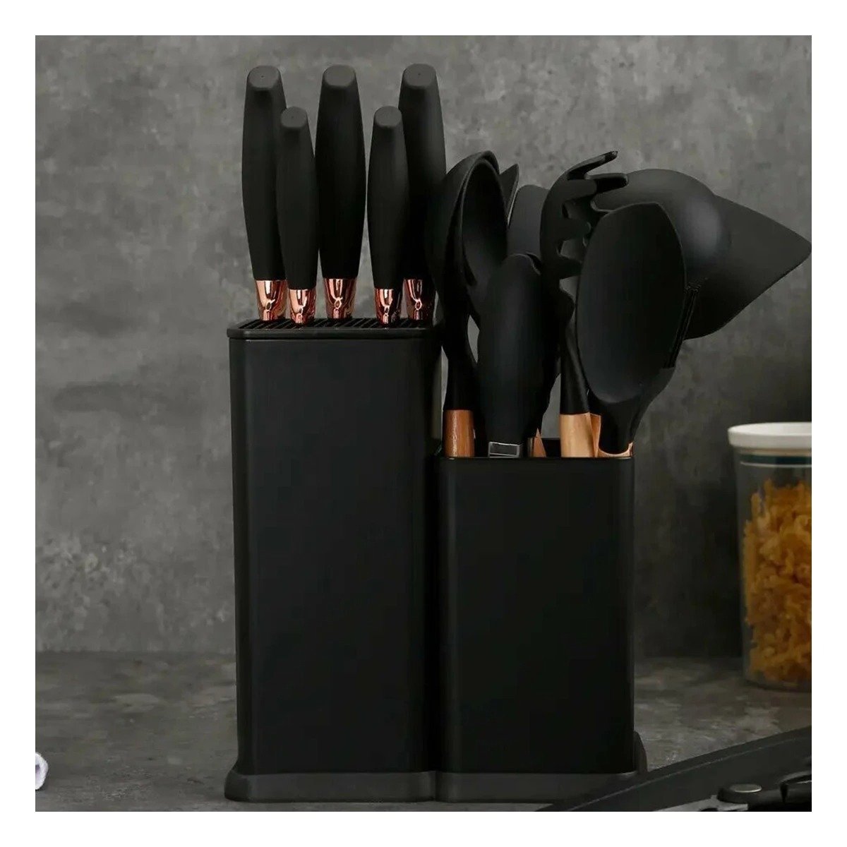 PACK4 EQUIPO COCINA PROFESIONAL FABRICADO EN ACERO INOXIDABLE 18 PIEZAS NEGRO Y+REGALO STICKER - 5