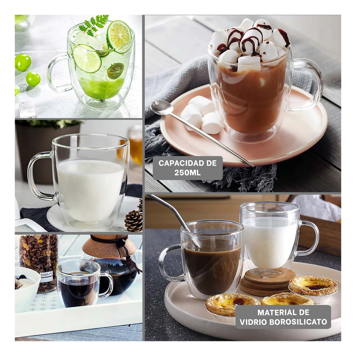 PACK12 RECIPIENTE VIDRIO DE 250ML PERFIL DE DIMENSIONES 8X8X11CM TRANSPARENTE + PAPEL REGALO - 2
