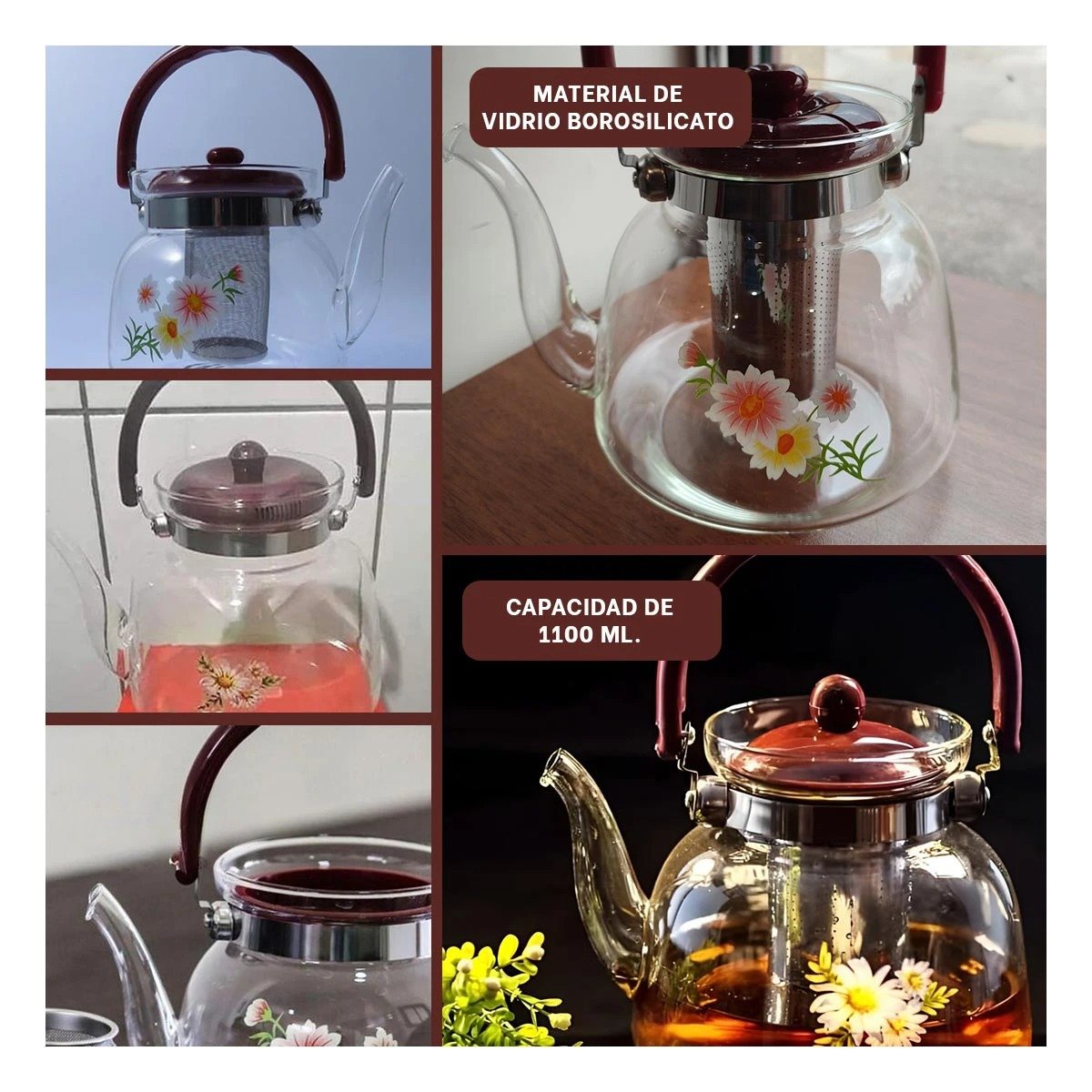 PACK12 CALDERA 1100ML TRANSPARENTE CON TAPA GUINDA PARA ESPACIO CONTEMPORANEO Y+PAPEL REGALO - 2
