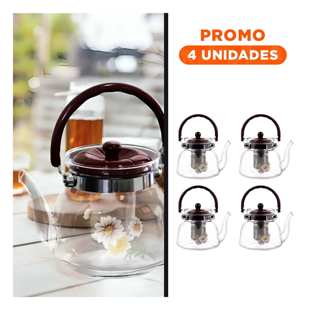 PACK4 RECIPIENTE 1100ML DE VIDRIO TRANSPARENTE CON TAPA GUINDA EN USO CONTINUO Y+REGALO STICKER - 1