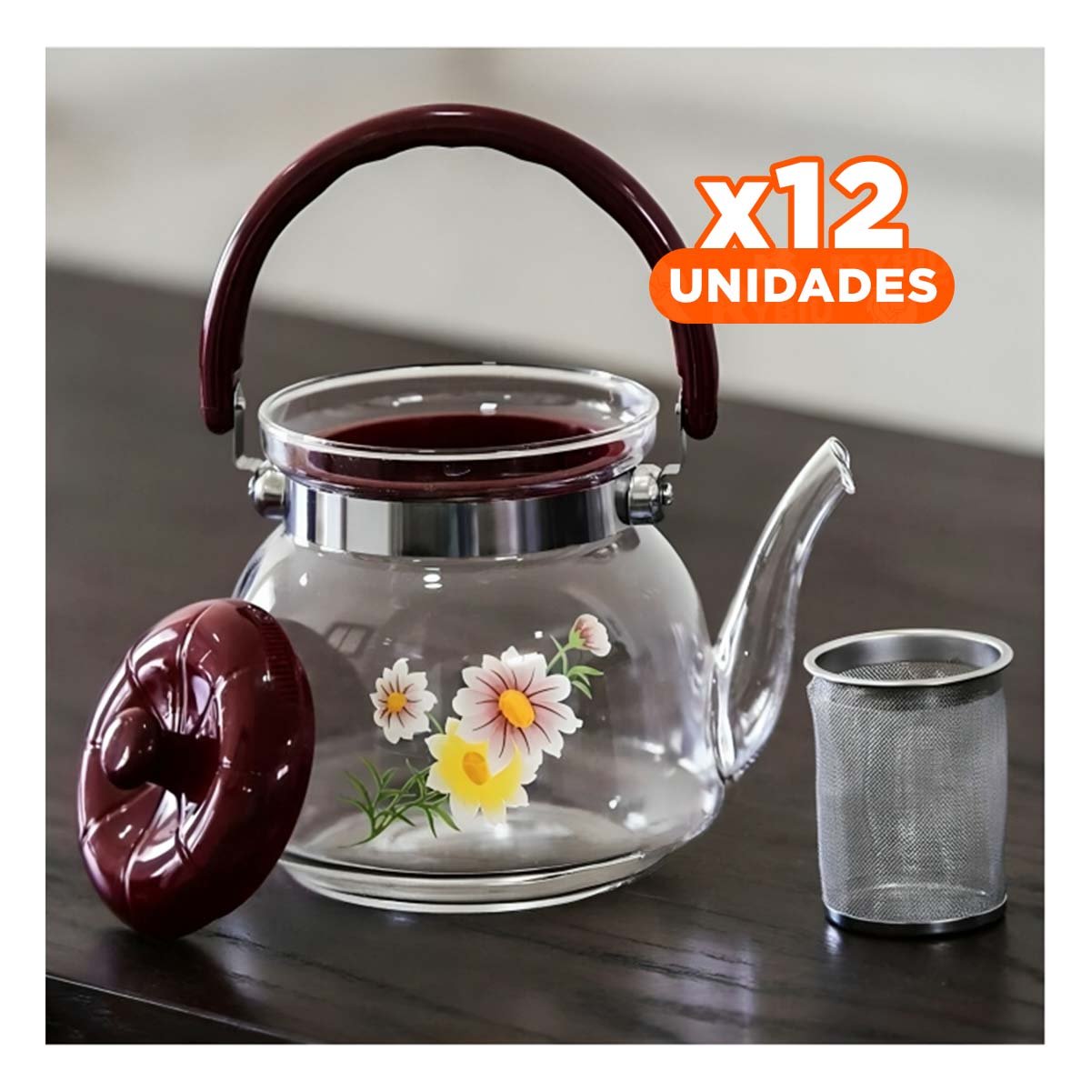 PACK12 RECIPIENTE TRANSPARENTE 1100ML CON DETALLE GUINDA PARA JORNADA ACTIVA - 1