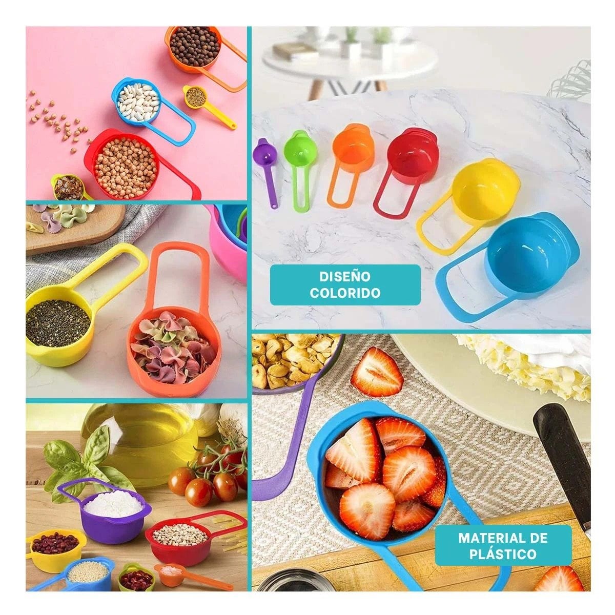 PACK2 BANDEJA COCINA 6 TAZAS Y CUCHARAS MEDIDORAS MULTICOLOR SEGURO Y PRACTICO Y+PAPEL REGALO - 3