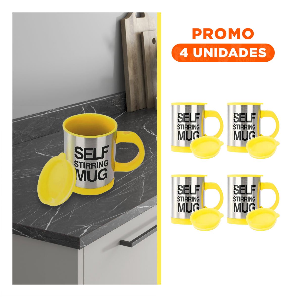 PACK4 LICUADORA PORTATIL ELECTRICA 400 ML CON 2 PILAS AAA AMARILLO Y+REGALO STICKER - 1
