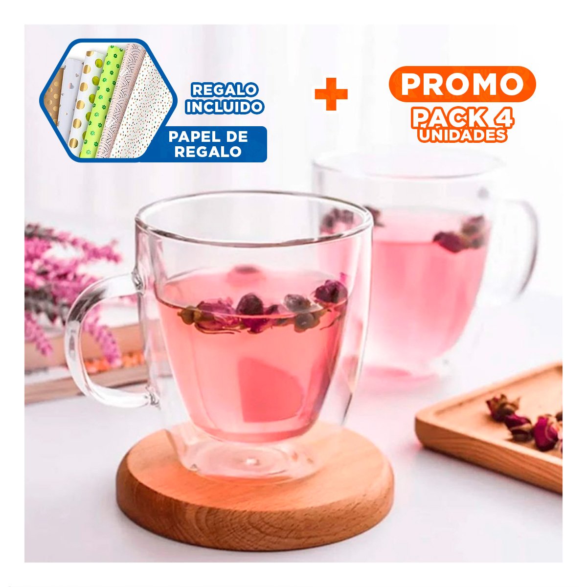 PACK4 JARRO DE VIDRIO TRANSPARENTE 300 MILILITROS CON INSPIRACION MODERNA Y+PAPEL REGALO - 1