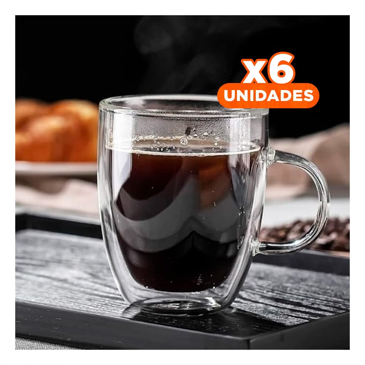 PACK6 TAZA DOBLE CAPA EN VIDRIO TRANSPARENTE CON CAPACIDAD 320 MILILITROS Y+REGALO STICKER - 1