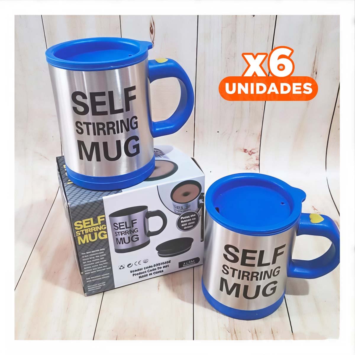 PACK6 TAZA BATIDORA COMPACTA 400 ML CON 2 PILAS AAA PARA HOGAR AZUL Y+REGALO STICKER - 1