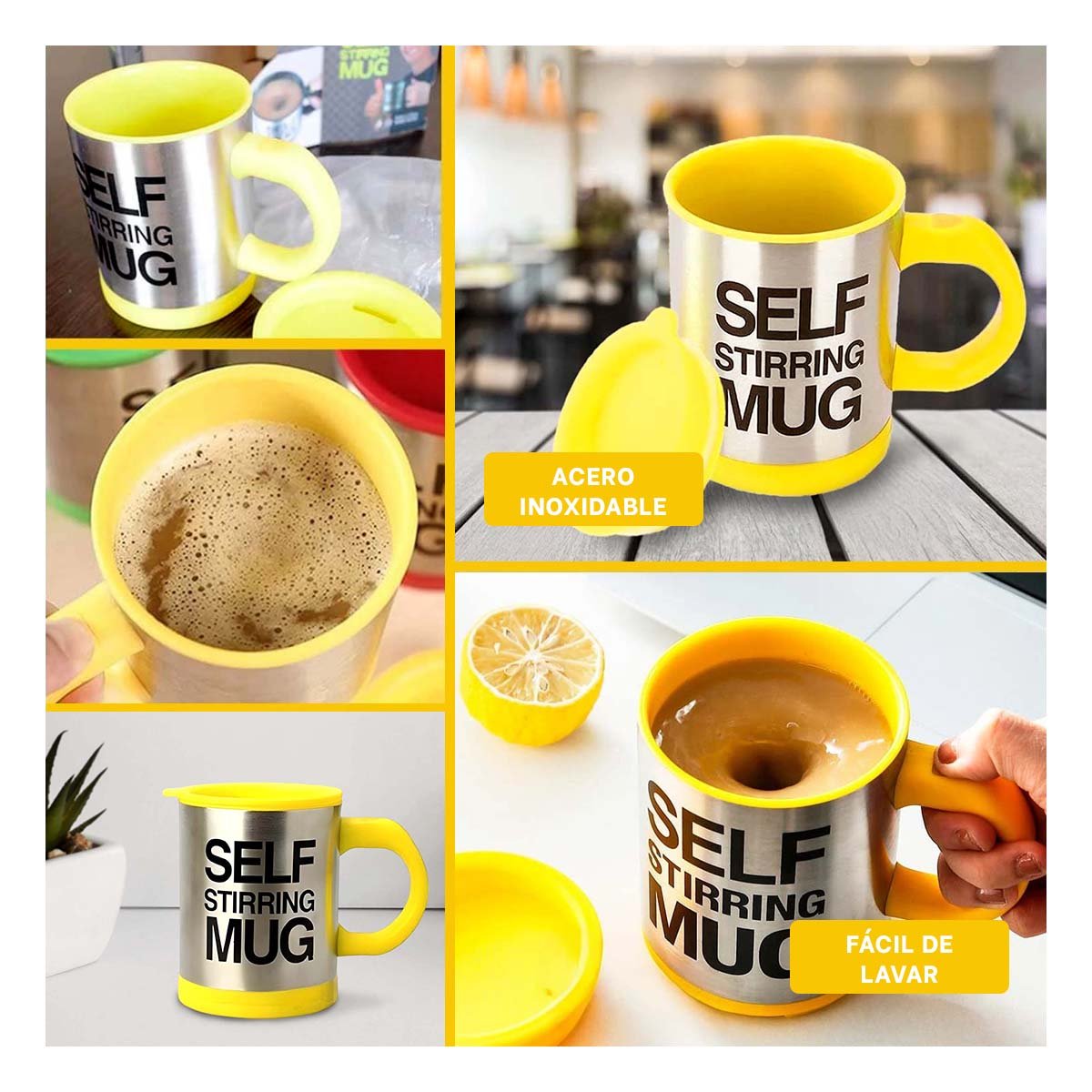 PACK2 BATIDORA PARA BEBIDAS 400 ML CON 2 PILAS AAA AMARILLO Y+PAPEL REGALO - 3