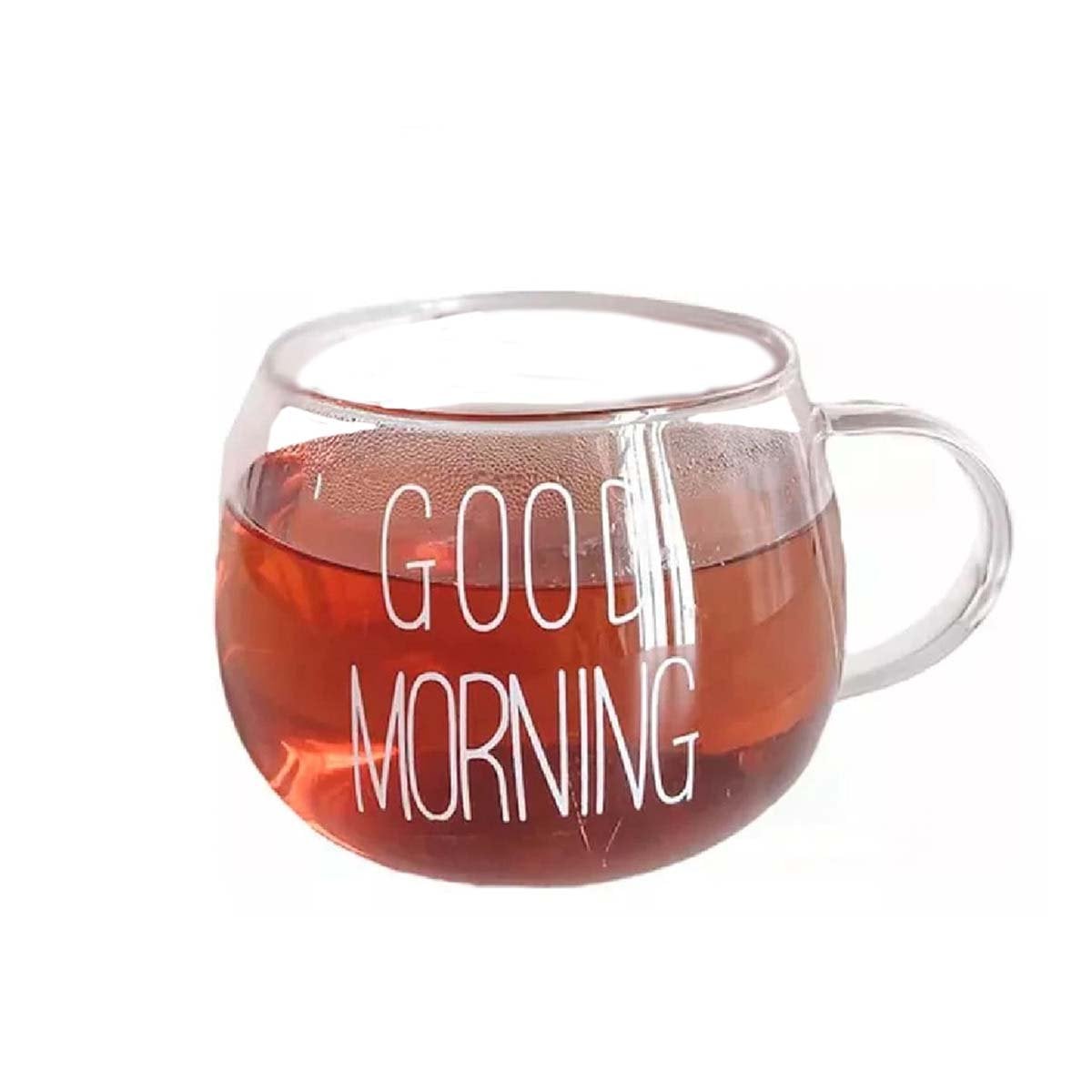 PACK6 COPA 350 ML EN VIDRIO TRANSPARENTE ESTETICA FRASE GOOD MORNING Y+REGALO STICKER - 2