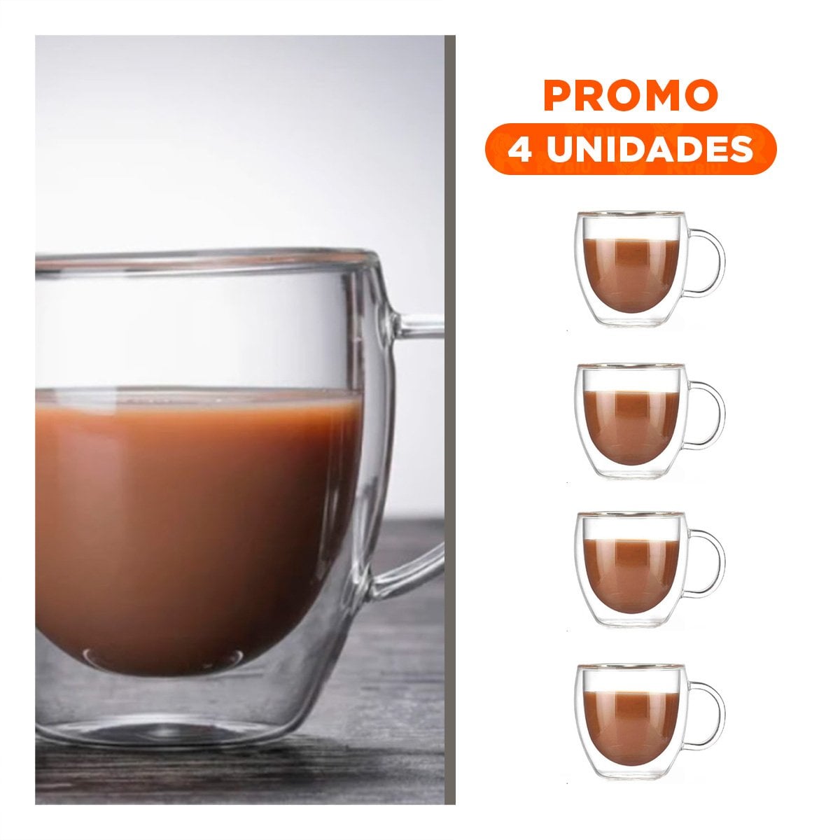 PACK4 COPA DOBLE CAPA DE VIDRIO 290 MILILITROS EN COLOR TRANSPARENTE Y+REGALO STICKER - 1