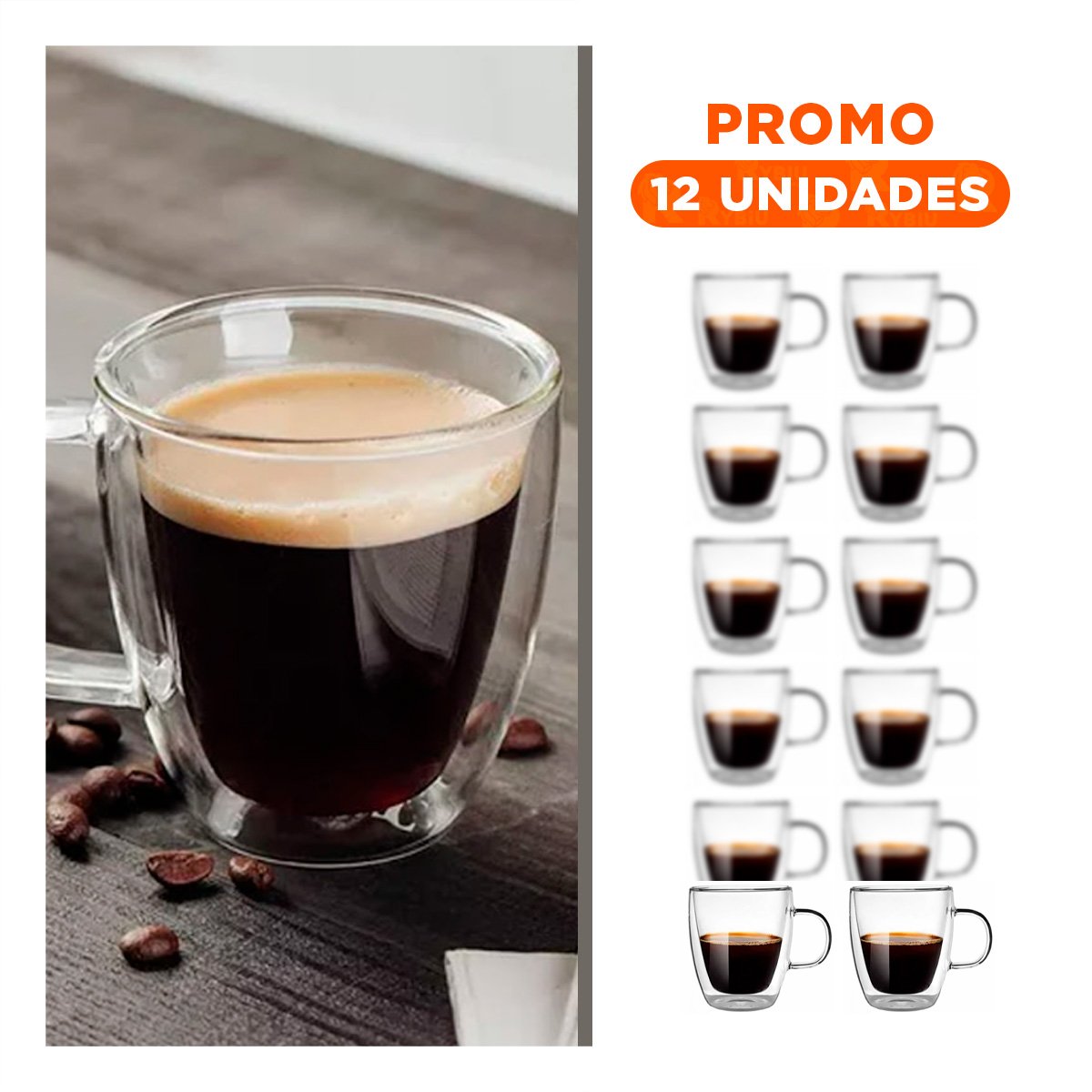 PACK12 TAZA DE VIDRIO TRANSPARENTE 320 MILILITROS CON FORMA DOBLE CAPA Y+REGALO STICKER - 1