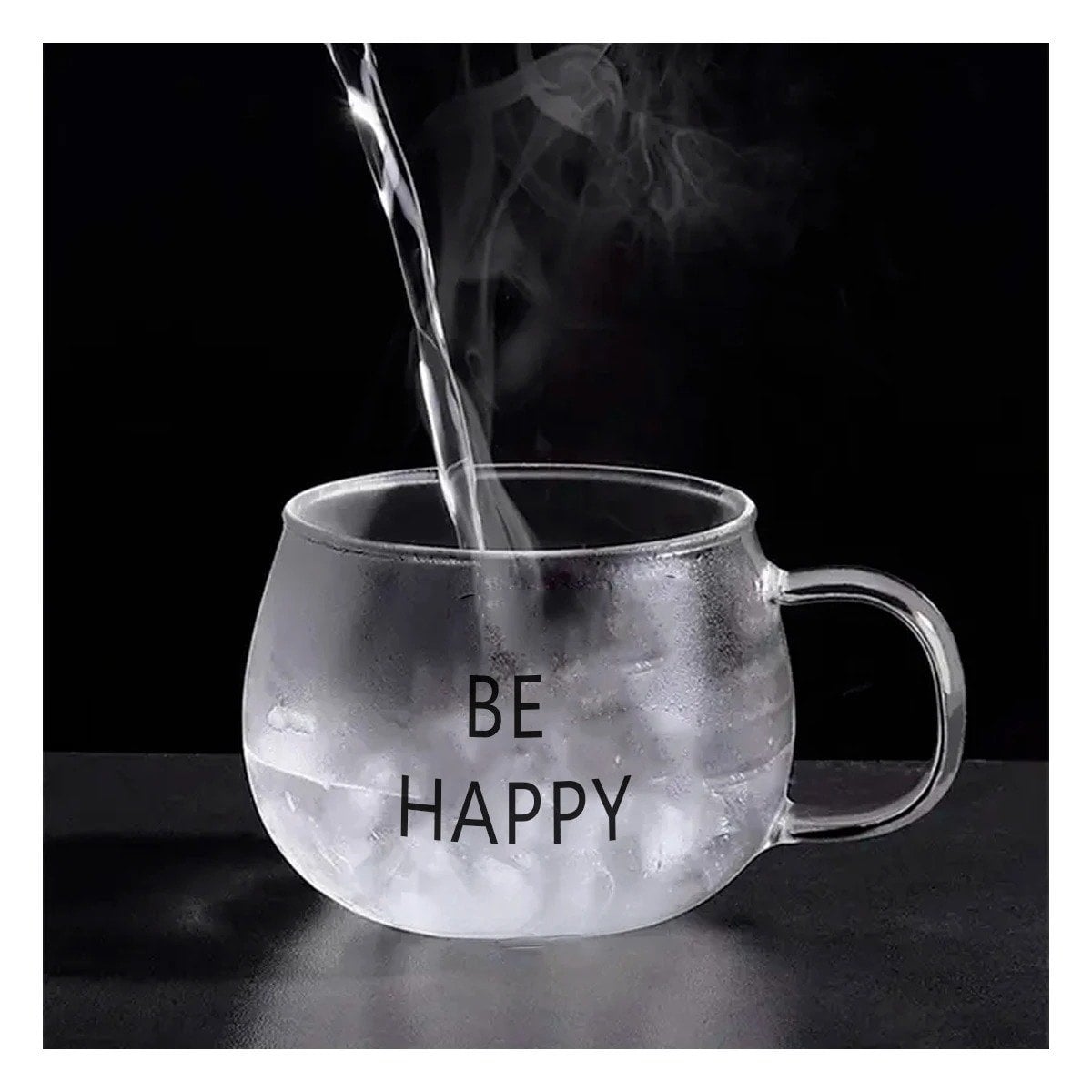 PACK2 TAZA 350 ML DE VIDRIO TRANSPARENTE ESTILO FRASE BE HAPPY - 2