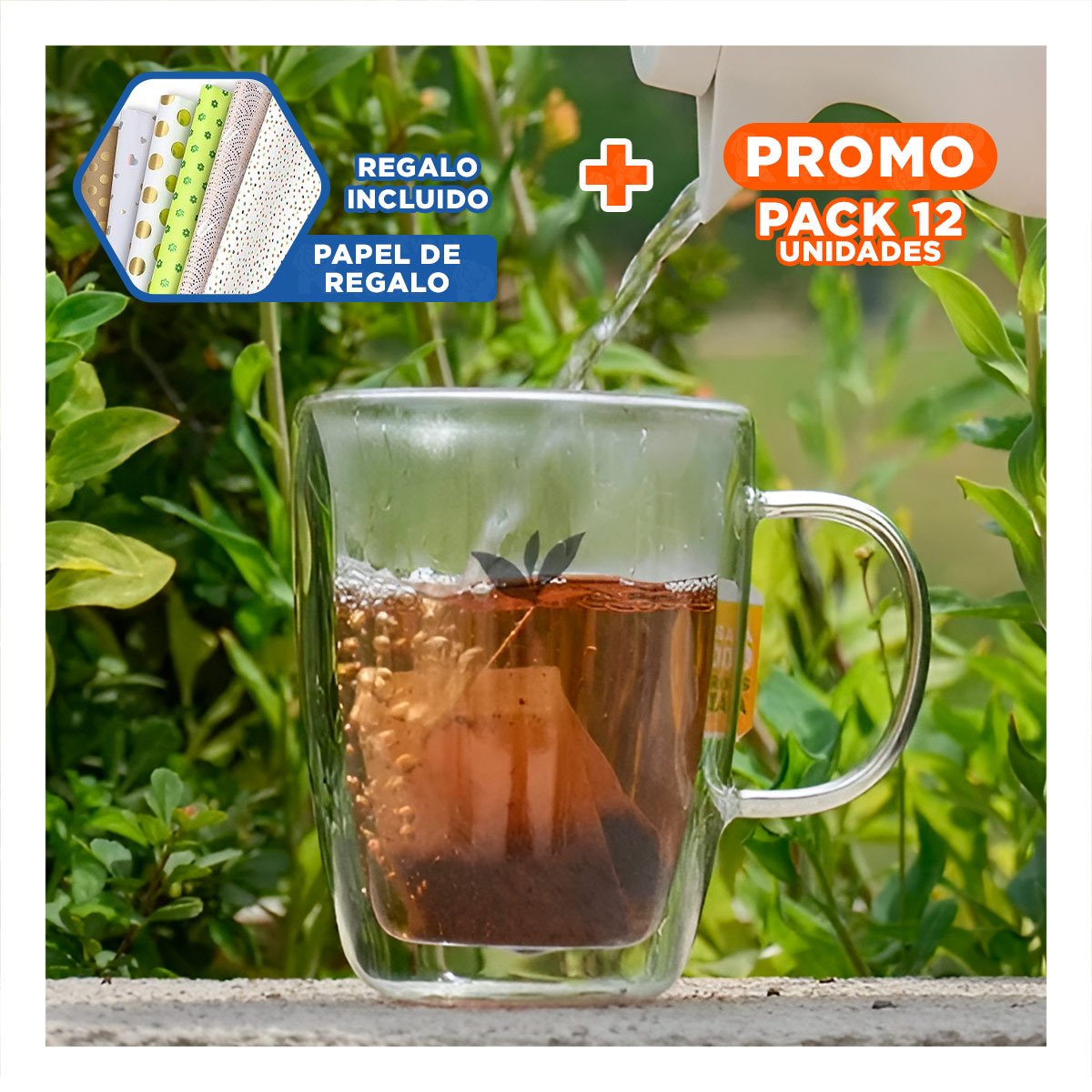 PACK12 RECIPIENTE VIDRIO DE 250ML PERFIL DE 8X5, 6X11CM TRANSPARENTE CON HOJITAS + PAPEL REGALO - 1