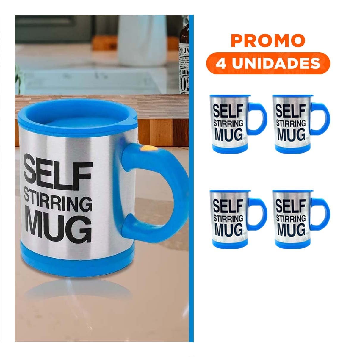 PACK4 LICUADORA PORTATIL ELECTRICA 400 ML CON 2 PILAS AAA AZUL Y+REGALO STICKER - 1