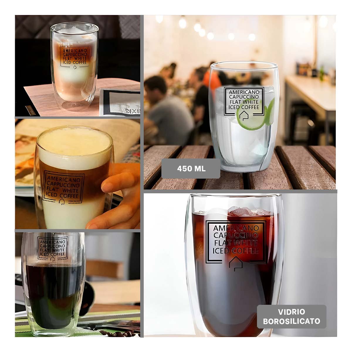 PACK6 COPA FRAPPUCCINO 450 ML EN COLOR TRANSPARENTE CON VIDRIO DOBLE CAPA Y+PAPEL REGALO - 3