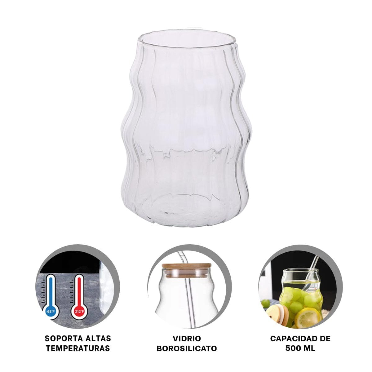 RECIPIENTE DE VIDRIO 500ML CON TAPA Y SORBETE TRANSPARENTE PARA BEBIDAS - 3
