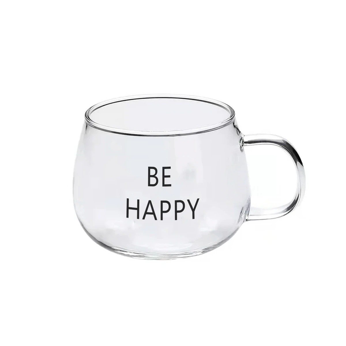 PACK2 TAZA 350 ML FRASE BE HAPPY EN VIDRIO TRANSPARENTE DECORATIVA Y+REGALO STICKER - 2
