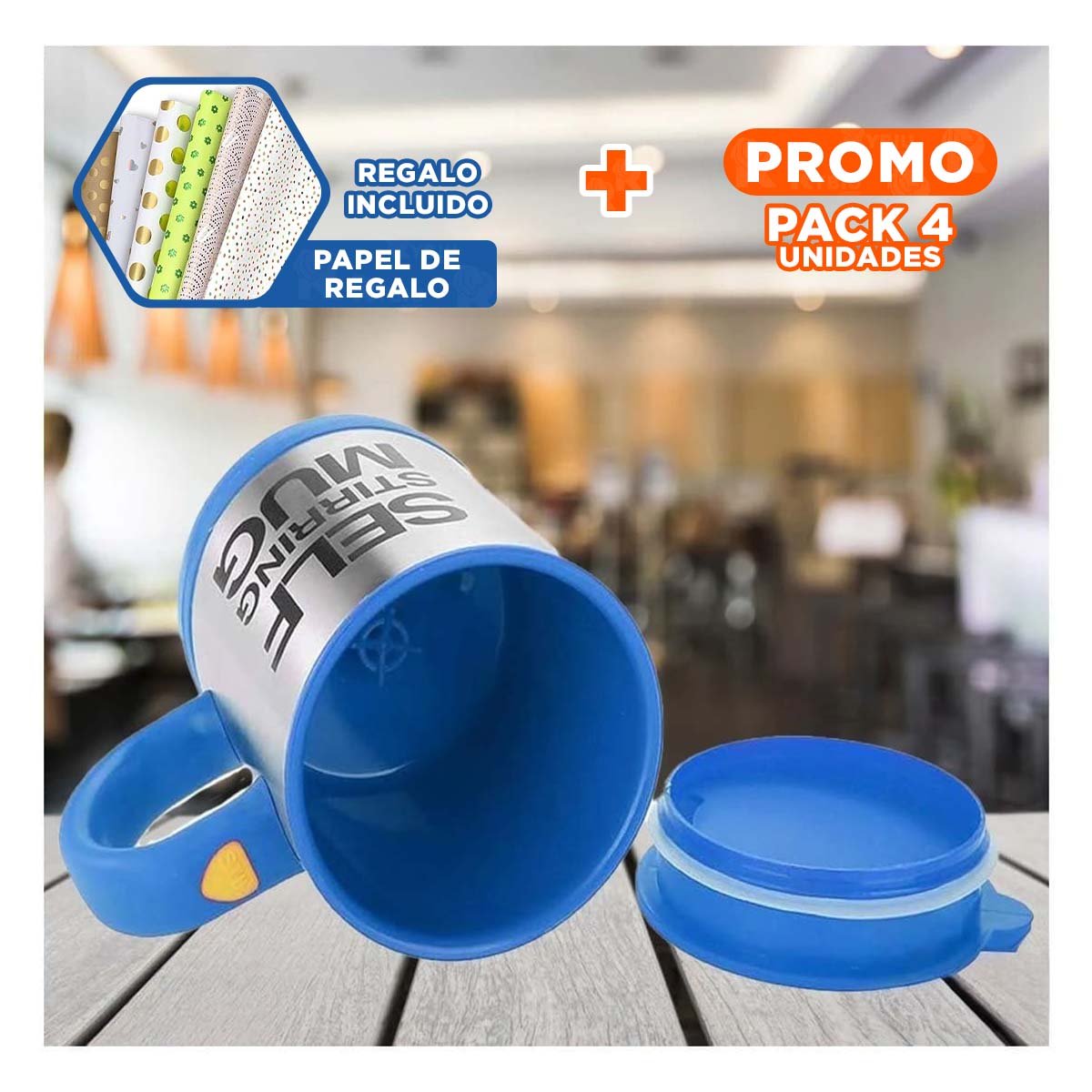 PACK4 MEZCLADOR PORTATIL ELECTRICO 400 ML CON 2 PILAS AAA AZUL Y+PAPEL REGALO - 1