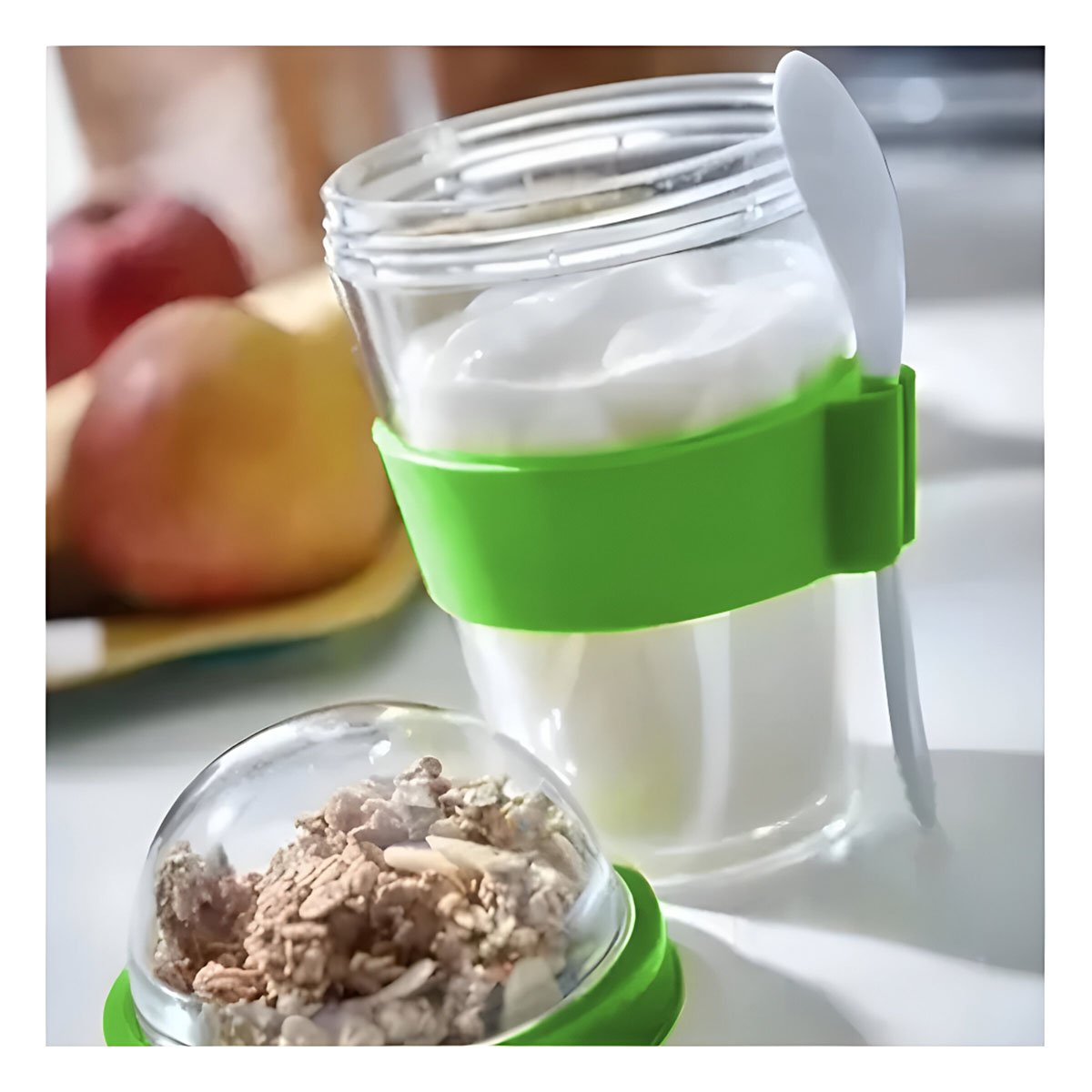 PACK2 VASO PARA LLEVAR YOGURT Y CEREAL CON 350 ML EN VERDE LIMON FUNCIONAL Y+REGALO STICKER - 5