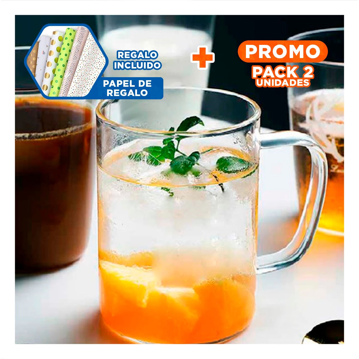 PACK2 TAZA TRANSPARENTE 400 MILILITROS CON TOQUE ELEGANTE Y LINEA ACTUAL Y+PAPEL REGALO - 1