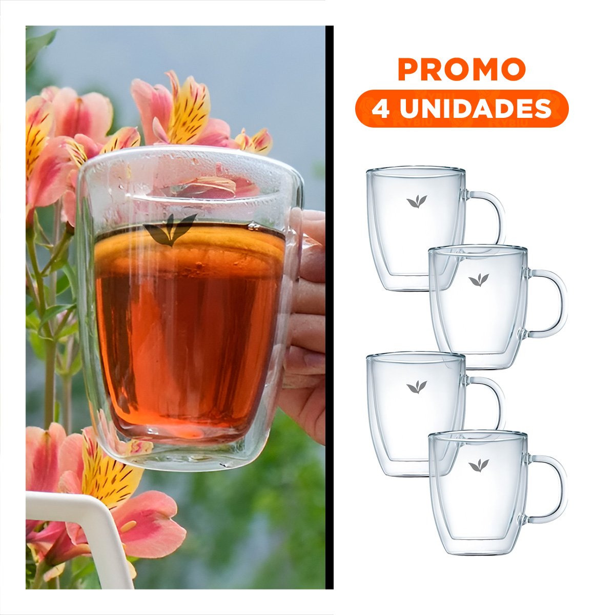 PACK4 COPA VIDRIO DE 8X5,6X11CM CONTENIDO DE 250ML TRANSPARENTE CON HOJITAS Y+REGALO STICKER - 1