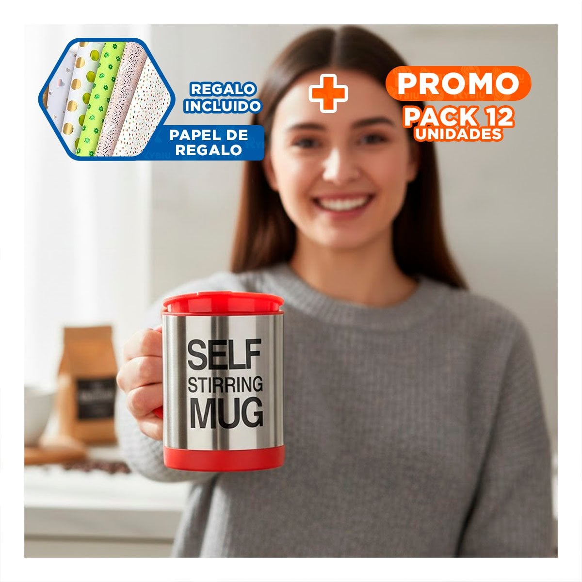 PACK12 MEZCLADOR PRACTICO 400 ML CON 2 PILAS AAA PARA BEBIDAS ROJO Y+PAPEL REGALO - 1