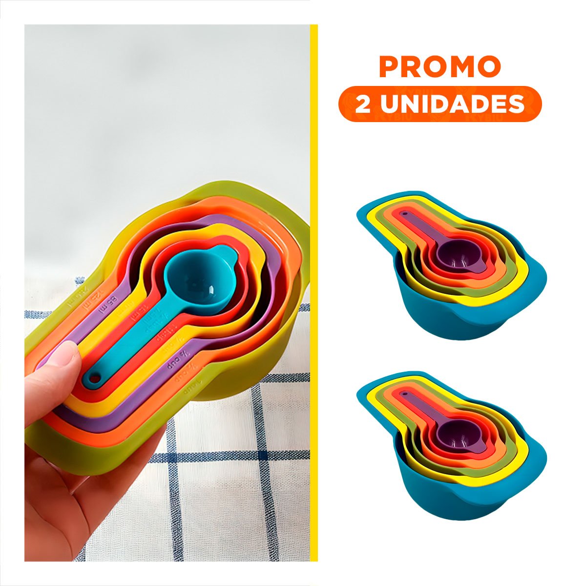 PACK2 BANDEJA COCINA 6 TAZAS Y CUCHARAS MEDIDORAS MULTICOLOR FACIL USO DIARIO - 1
