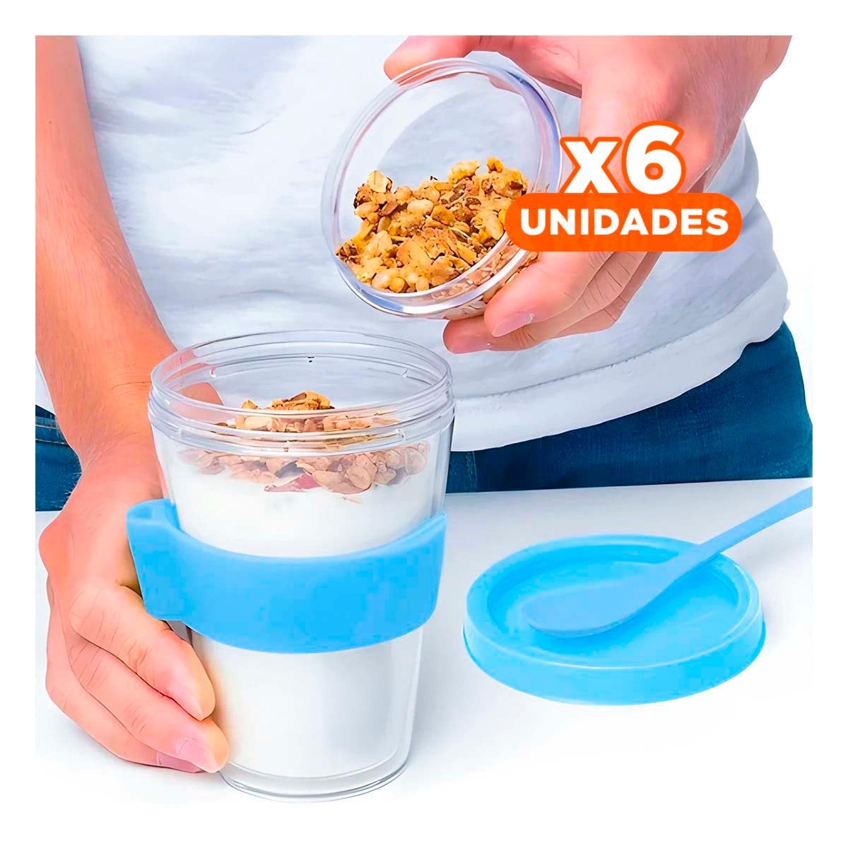 PACK6 CONTENEDOR CON 350 ML CELESTE PARA DESAYUNO DIARIO ORGANIZADO Y+REGALO STICKER - 1
