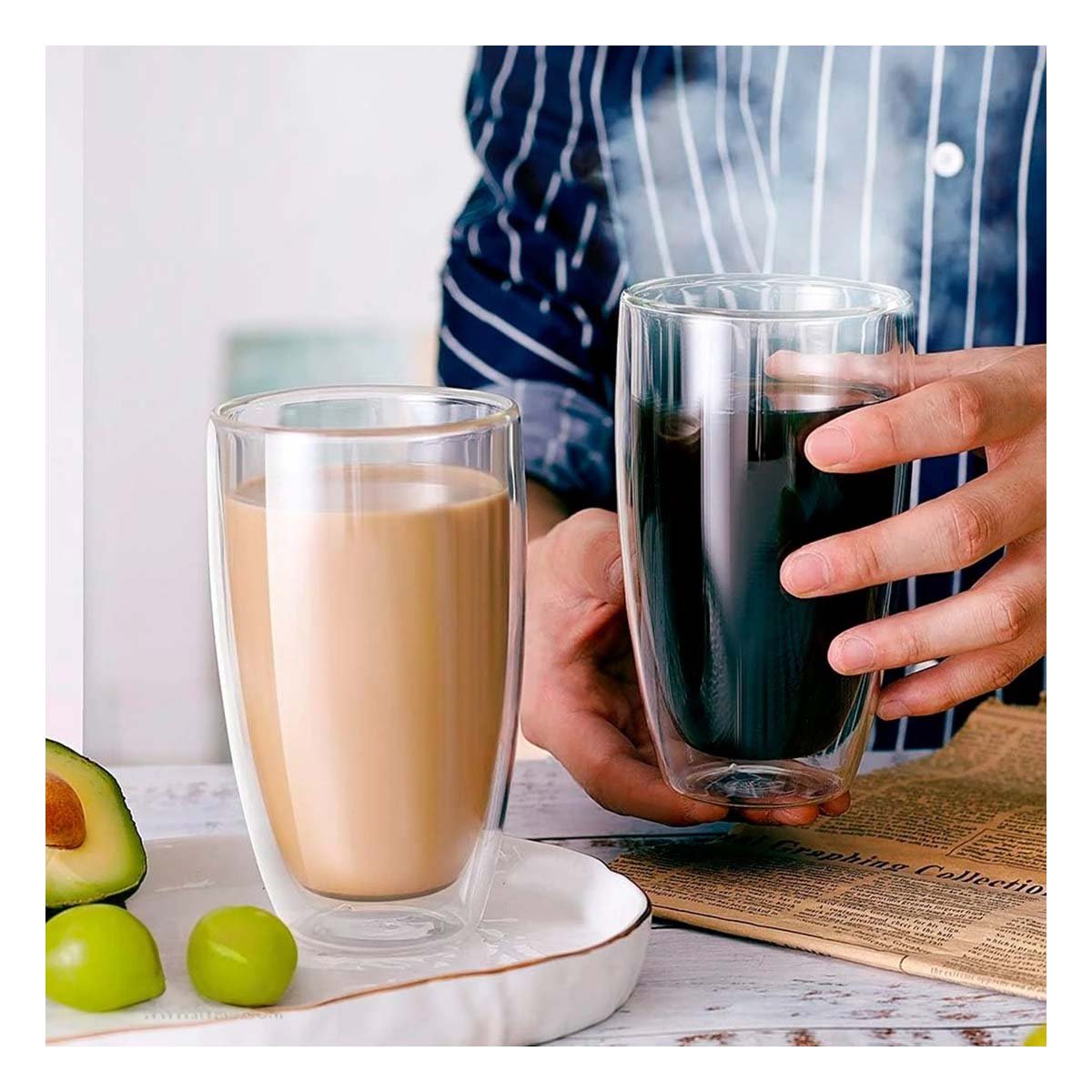 PACK2 TAZA DE VIDRIO BOROSILICATO EN TRANSPARENTE 400ML FORMATO DOBLE CAPA Y+REGALO STICKER - 5