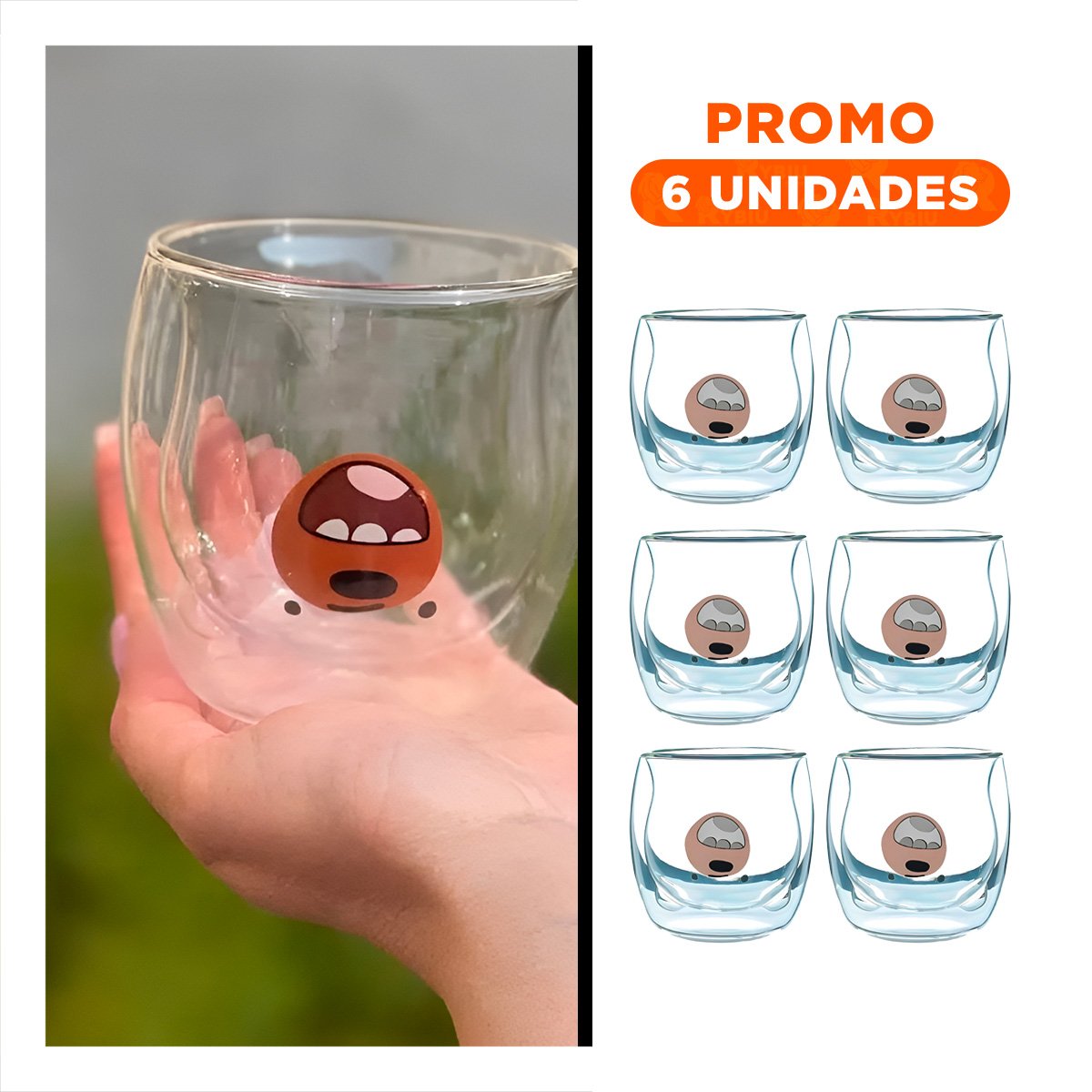 PACK6 COPA TRANSPARENTE CON OSO PARDO CON ESTRUCTURA DOBLE CAPA DE VIDRIO BOROSILICATO - 1