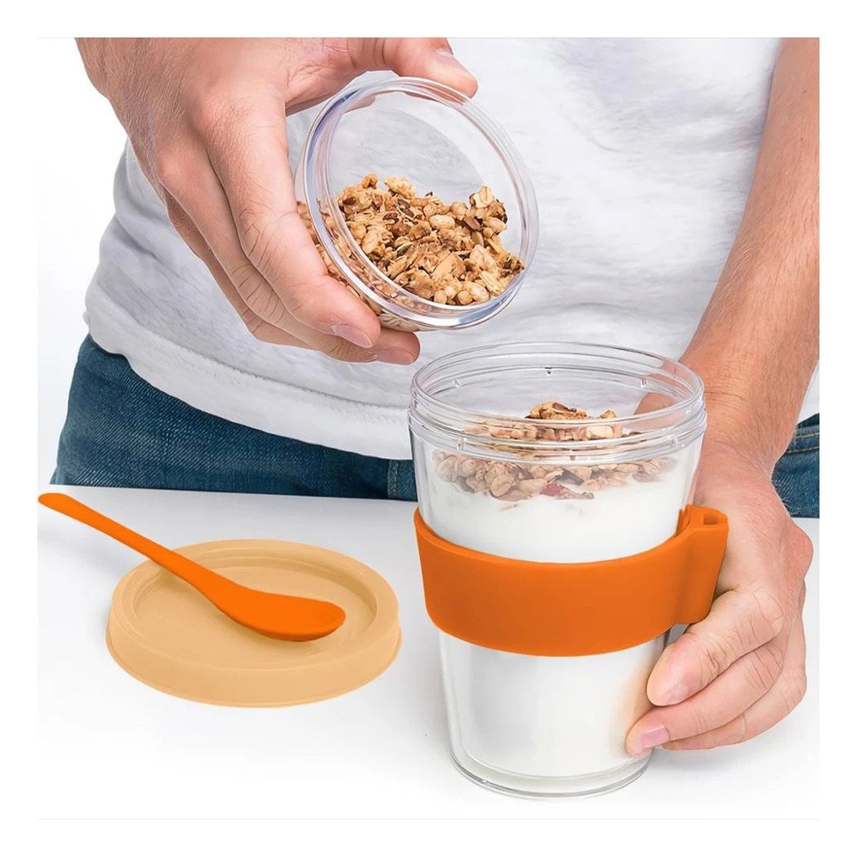 PACK6 CONTENEDOR PARA YOGURT NATURAL Y CEREAL 350 ML EN ANARANJADO ACTUAL Y+PAPEL REGALO - 5