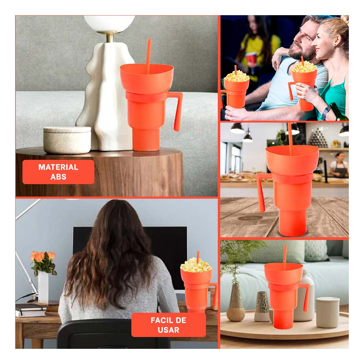 PACK2 VASO 2 EN 1 DE ABS ANARANJADO PARA COMPARTIR SNACKS EN CASA Y OFICINA Y+PAPEL REGALO - 3