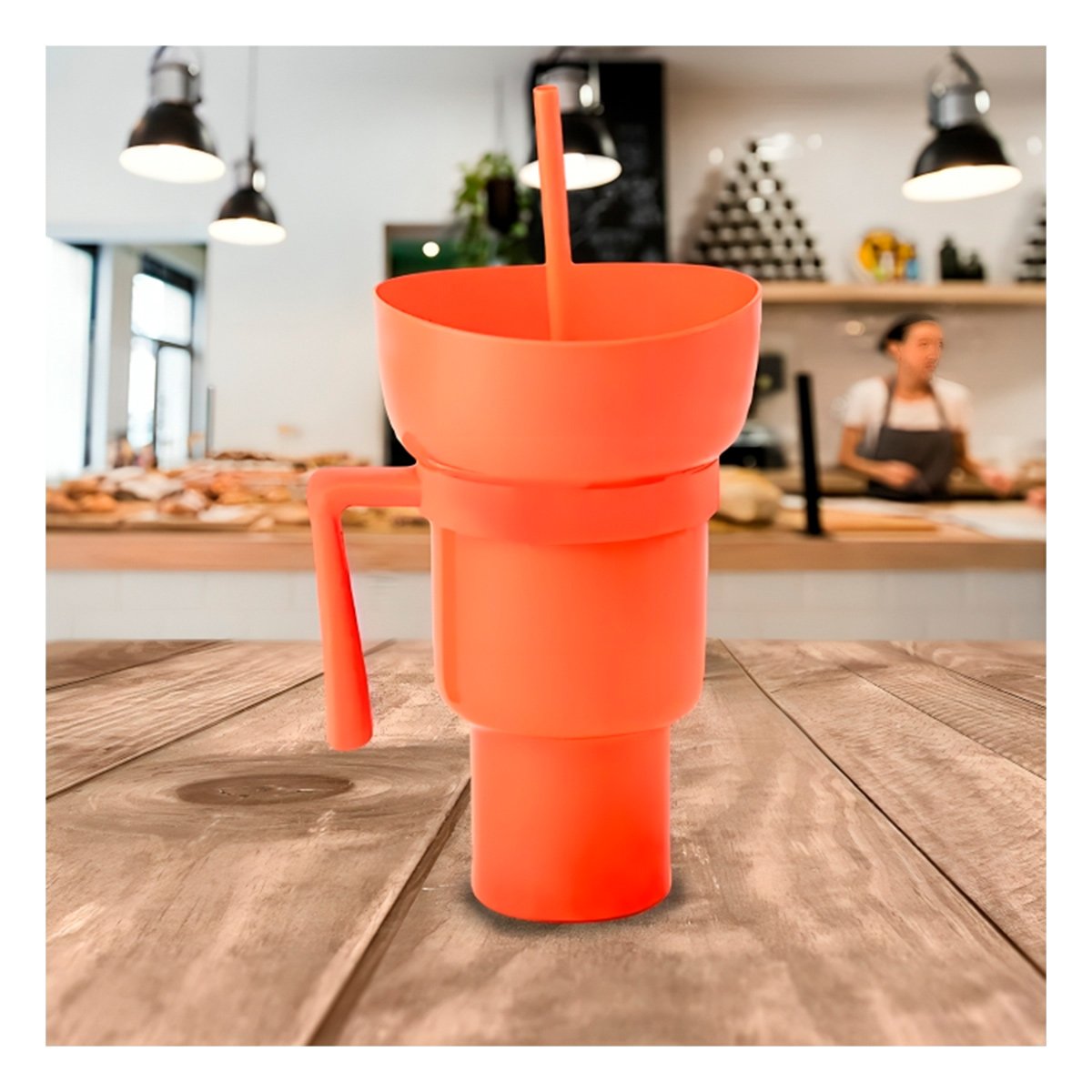 PACK2 VASO 2 EN 1 DE ABS ANARANJADO PARA COMPARTIR SNACKS EN CASA Y OFICINA Y+PAPEL REGALO - 5