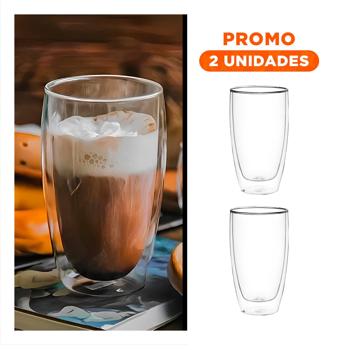 PACK2 TAZA 400ML PRESENTACION DOBLE CAPA EN VIDRIO BOROSILICATO TRANSPARENTE - 1